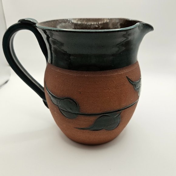 Vintage TG Handmade Brown Green Glaze Leaf 16oz Stoneware Pottery Mug - Picture 1 of 10